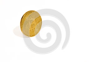 Gold coin bitcoin isolated on white background
