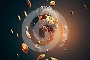 Gold coin Bitcoin levitates. Digital art . Cryptocurrency concept , Golden bitcoin