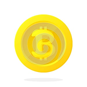 Gold coin with Bitcoin sign in flat style