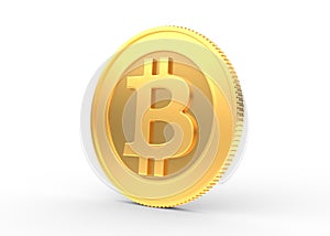 Gold coin with bitcoin sign isolated on a white background