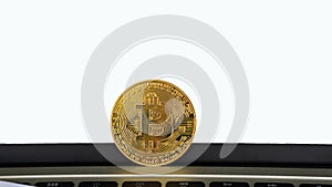 Gold coin with bitcoin symbol isolated on white background digital coin