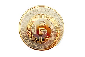 Gold coin of bitcoin on a white background.