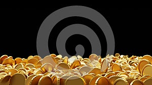 Gold coin on black background with copy space 3D render