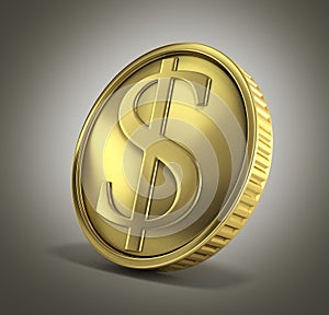 Gold coin with dollar sign 3d render on a gradient background