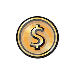 Gold coin with dollar sign icon. USD currency symbol. Money concept. Vector illustration on white background.