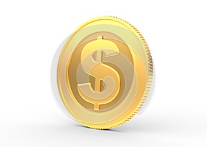 Gold coin with dollar sign isolated on a white background