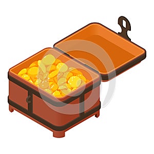 Gold coin dower chest icon, isometric style