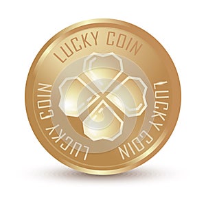 Gold coin with the image of four-leaf clover