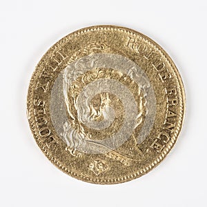Gold coin with Louis XVIII photo