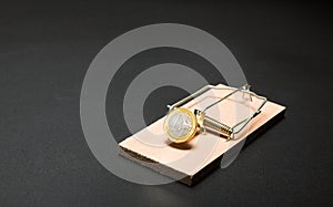 Gold coin in mouse trap photo