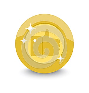 Gold coin with sign of approval and thumbs up