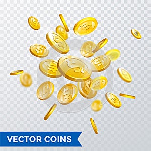 Gold coin splash bingo jackpot win casino poker coins vector 3D background