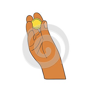 Gold coin squeezed in fingers icon