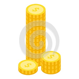 Gold coin stack icon, isometric style
