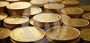 Gold coin stack isolated on white background