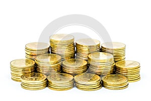 Gold coin stack isolated on white background