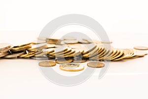 Gold coin stack isolated on white background