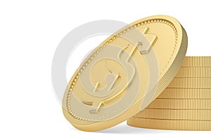 Gold coin stack isolated on white background. 3D illustration