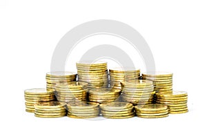 Gold coin stack isolated on white background