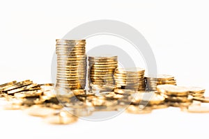 Gold coin in stacked