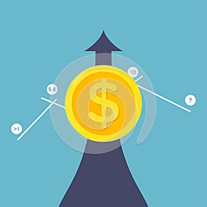 Gold coin stacks icon in shape of diagram. Dollar sign symbol. Cash money. Growing business concept. Flat design Vector