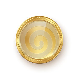 Gold coin vector illustration. 3d realistic golden money cash or treasure sign, isolated shiny medal or premium game
