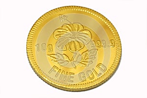 Gold coin on white background