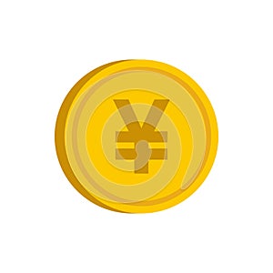 Gold coin with yen sign icon, flat style