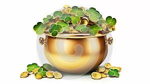 Gold coins and clover: symbols of good luck.AI Generated