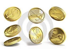 gold coins with dollar sign 3d illustration on a white background