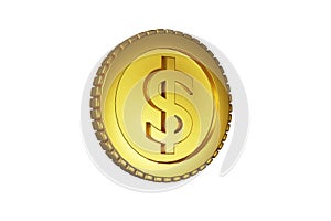 Gold coins with dollar sign isolated on a white background. 3d rendering