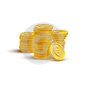 Gold coins with euro sign flat vector illustration