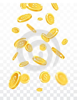 Gold coins explosion banner, isolated on transparent background