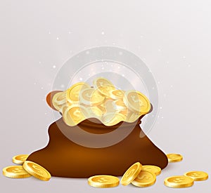 Gold coins explosion banner, isolated on transparent background