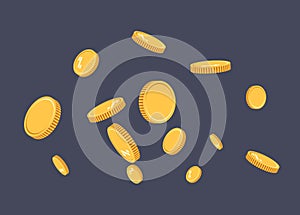 Gold coins explosion flat vector. Gold coins Pattern with the effect floating in the air in a cartoon style for designers . Succes