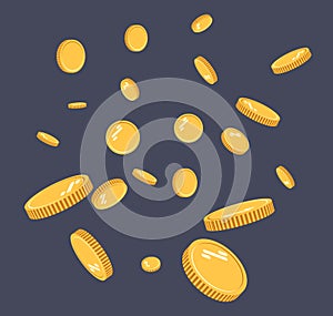 Gold coins explosion flat vector. Gold coins Pattern with the effect floating in the air in a cartoon style for designers . Succes