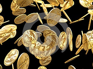 Gold coins falling 3d render