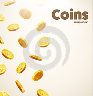 Gold coins falling 3d realistic vector coin icon with shadows is