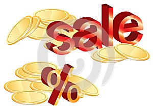 Gold coins illustration, sale and percent