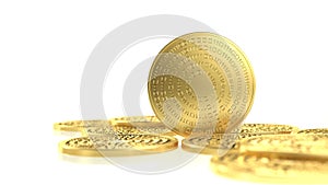 Gold coins isolated on white background. Cryptocurrency concept.