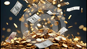 Gold coins and money raining down