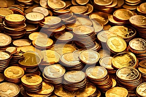 Gold Coins Piled In Rows Golden Treasure