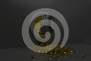 Gold coins poured out of the safe, 3d render, 3d illustration