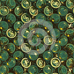 Gold coins seamless tileable pattern 3D rendering