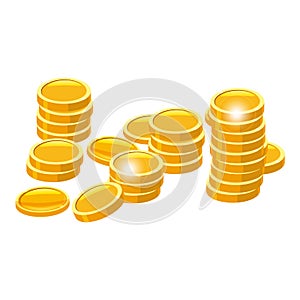 Gold Coins stack. Piles of golden money icon stacked in stacks, financial currencies stocks. Vector cartoon style