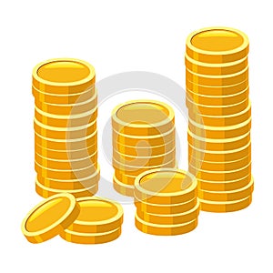 Gold Coins stack. Piles of golden money icon stacked in stacks, financial currencies stocks. Vector cartoon style