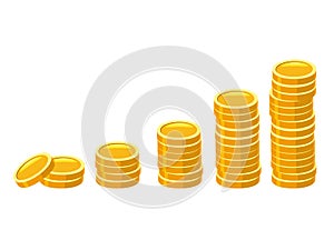 Gold Coins stack. Piles of golden money icon stacked in stacks like income graph financial currencies stocks. Vector