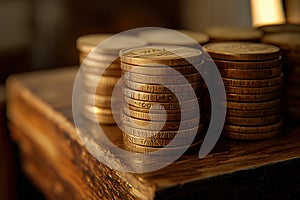 Gold coins stack representing welth. Generative Ai
