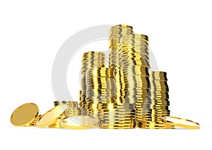 Gold coins stacks on white background