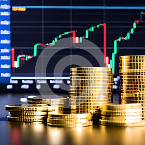 Gold, coins or stock market investment concept